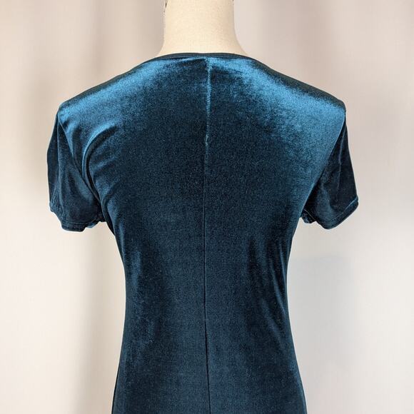 Vintage Y2K Velvet Short Sleeve Maxi Dress Dark Green Size Medium - Picture 5 of 13